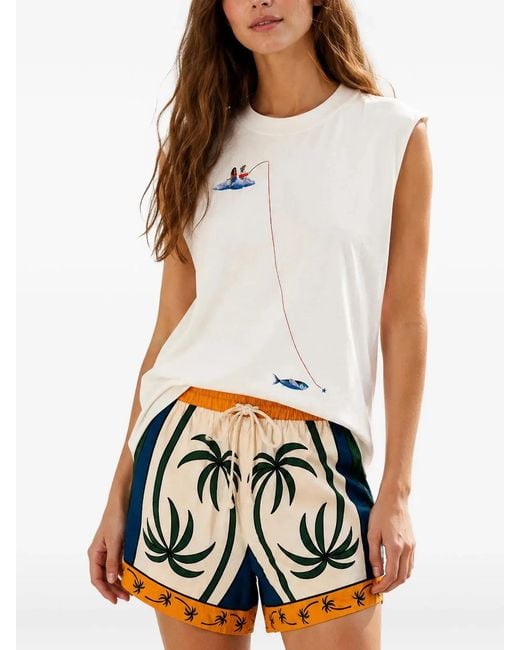 Farm Rio White Tropical Print Shorts