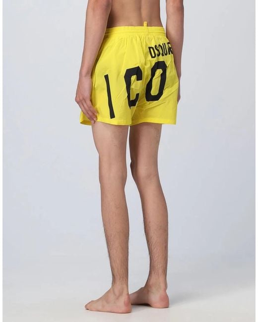 DSquared² Yellow Icon Logo Swim Shorts for men