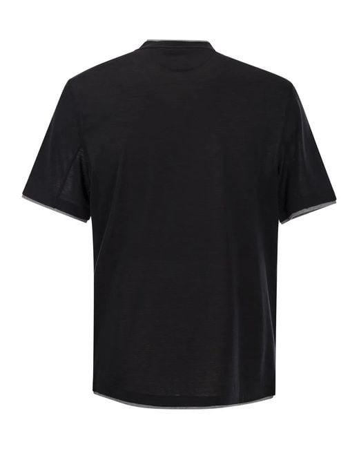 Brunello Cucinelli Black Silk And Cotton T-Shirt for men
