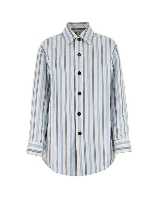 Bottega Veneta White Embroidered Silk Oversize Padded Shirt