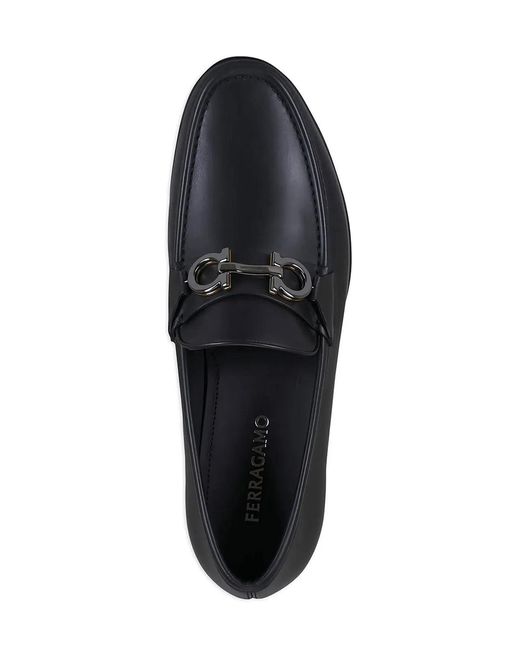 Ferragamo Black Avril Gancini Buckle Loafers for men