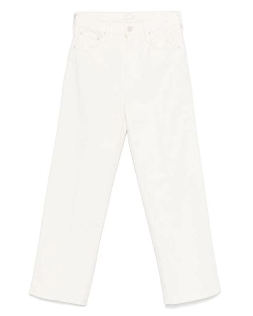 Mother White The Rambler Zip Ankle Wide Jeans