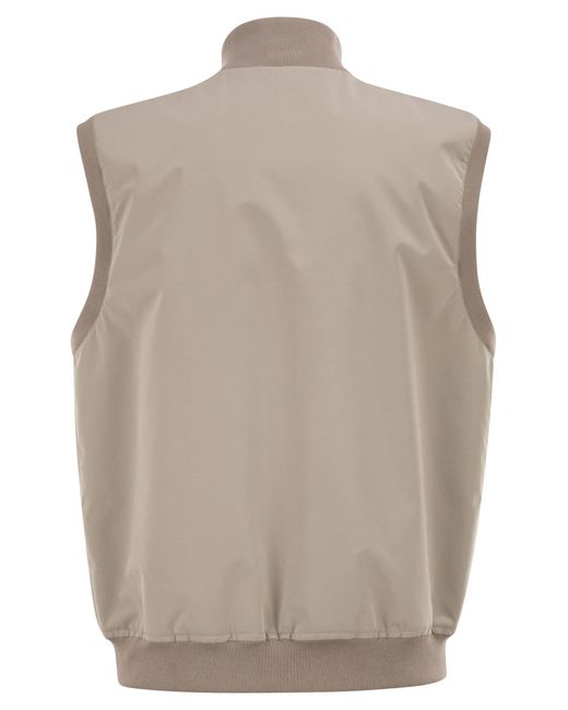 Brunello Cucinelli Brown Membrane Nylon Waistcoat With Thermore Padding for men