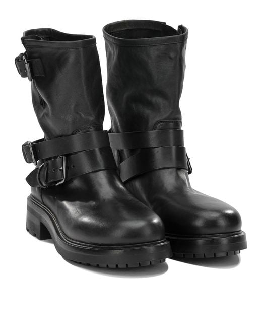 Strategia Black Leather Rubber Boots Ankle