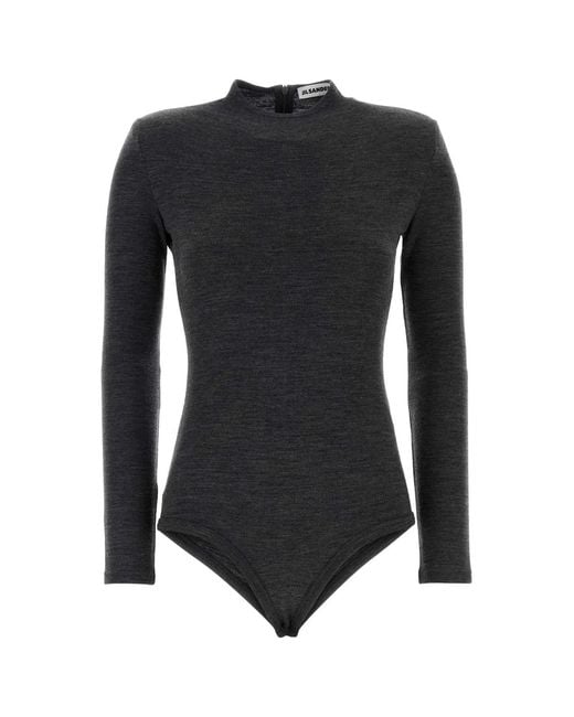 Jil Sander Black Charcoal Wool Bodysuit