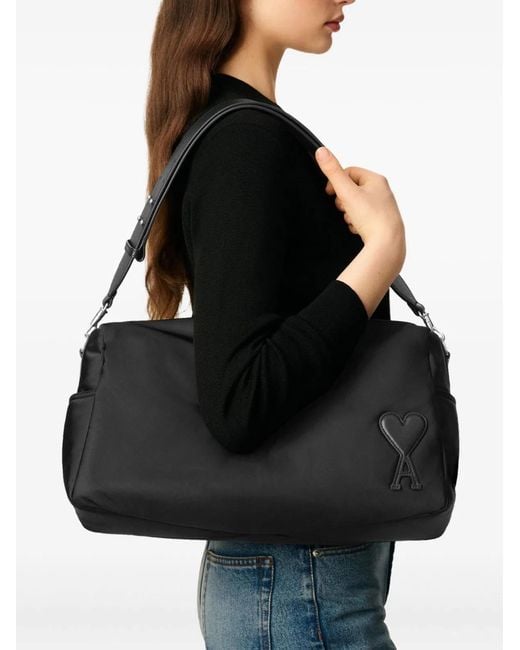 AMI Black Marcel Nylon Large Shoulder Bag