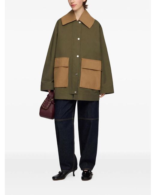 Ganni Green Patch-Pocket Cotton Military Jacket
