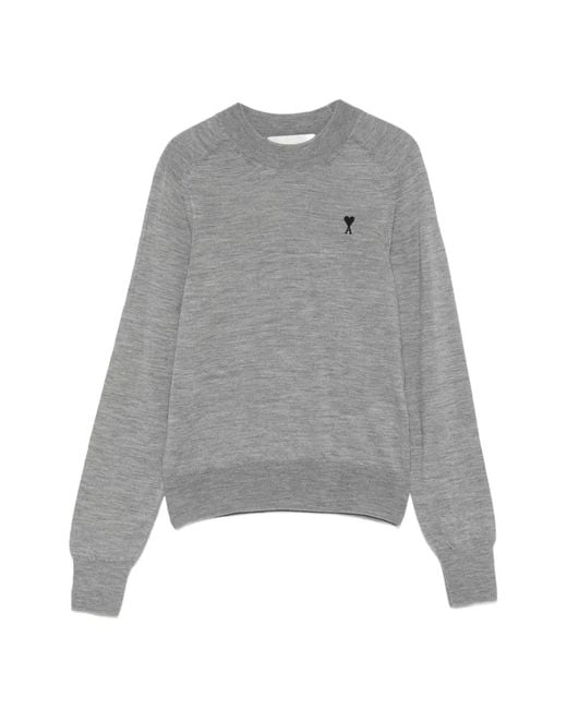 AMI Gray Ami De Coeur Wool Sweater