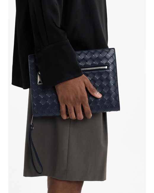 Bottega Veneta Blue Small Braided Document Holder With Strap for men
