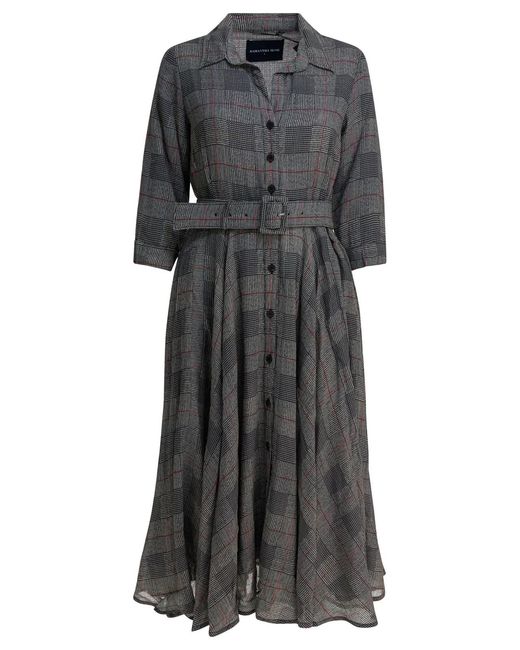 Samantha Sung Gray Checkered Wool Dress