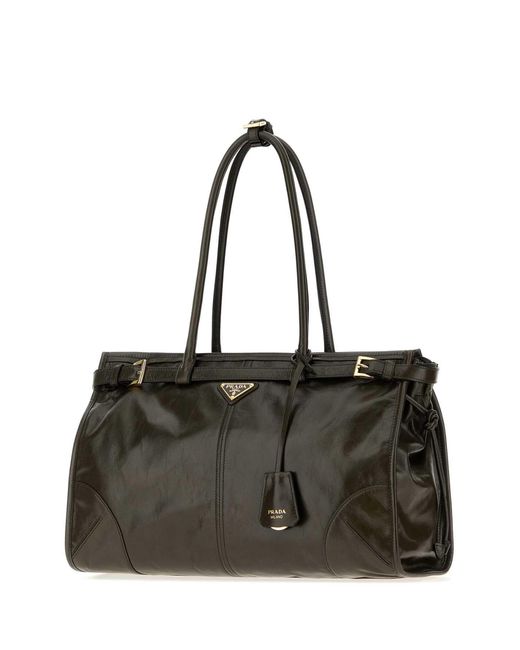 Prada Black Leather Large Bonnie Shoulder Bag