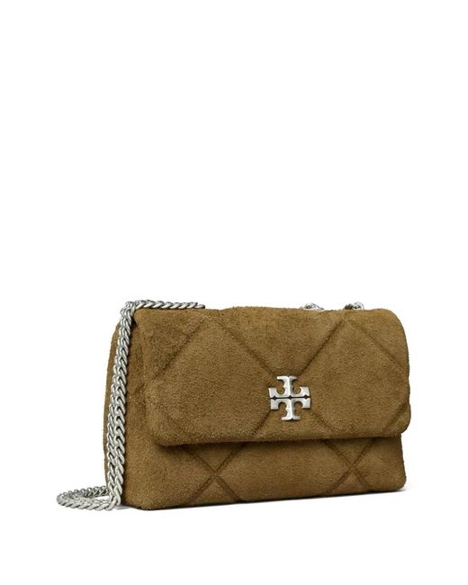 Tory Burch Brown Small Kira Diamond Suede Shoulder Bag