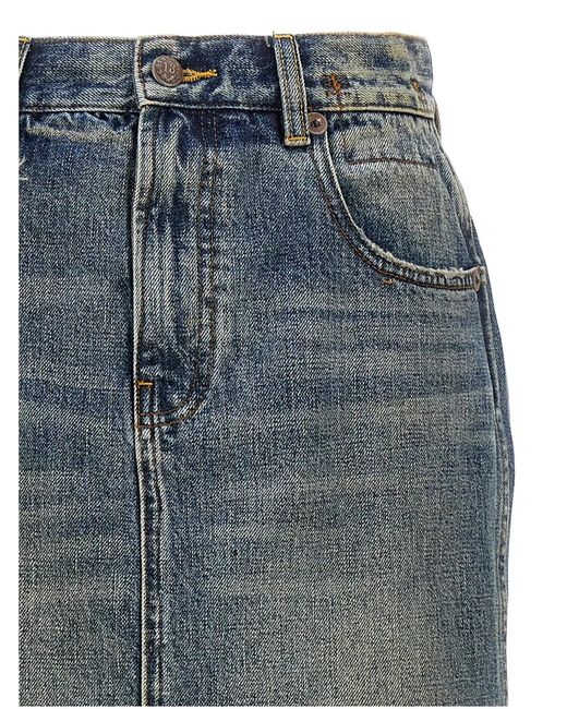 R13 Blue 'Devon Side Slit' Skirt