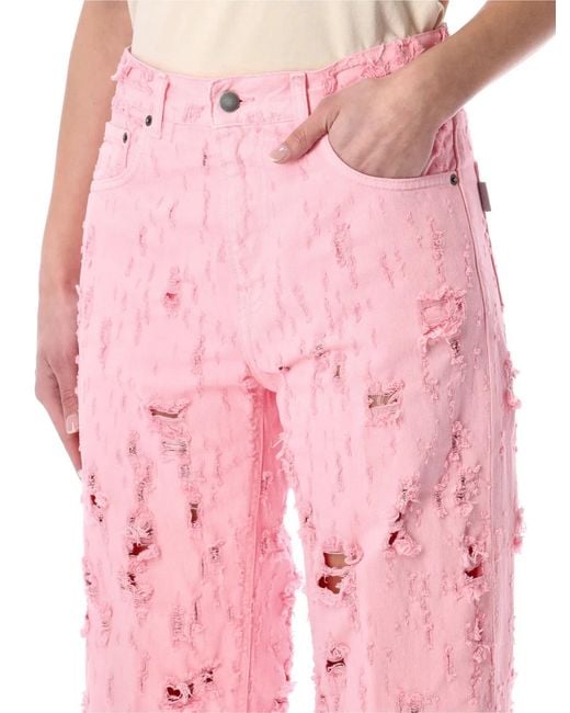 Haikure Pink Bonnie Bull Destroy Cotton Jeans