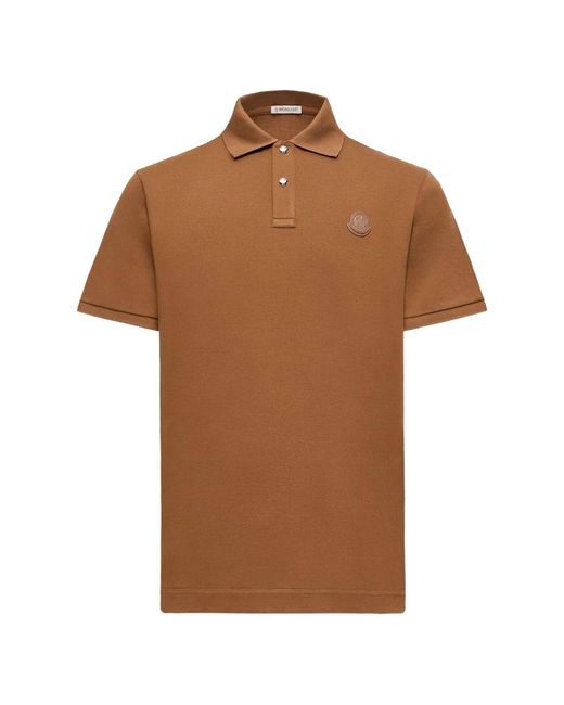 Moncler Brown Logo-Patch Short-Sleeve Polo Shirt for men