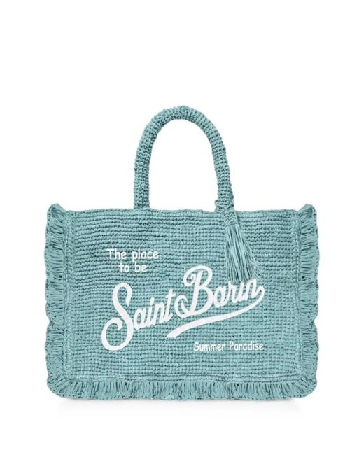 Mc2 Saint Barth Blue Raffia Crochet Ruffle Bag