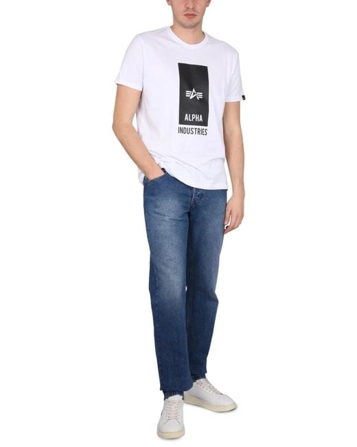 Alpha Industries White Logo Print T Shirt for men