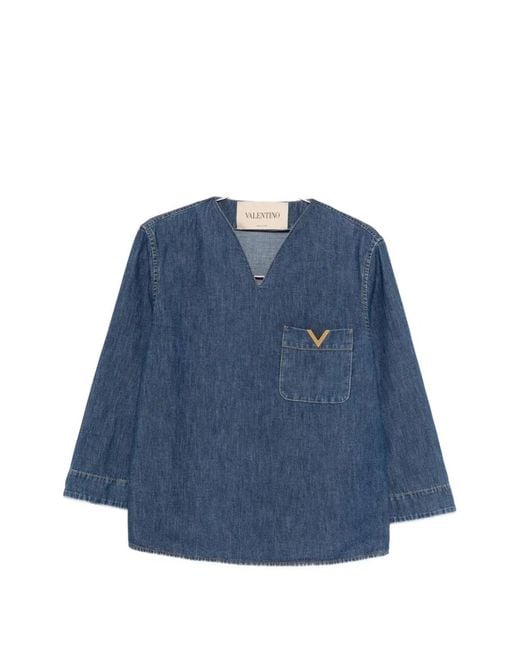 Valentino Garavani Blue Denim Shirt With Logo