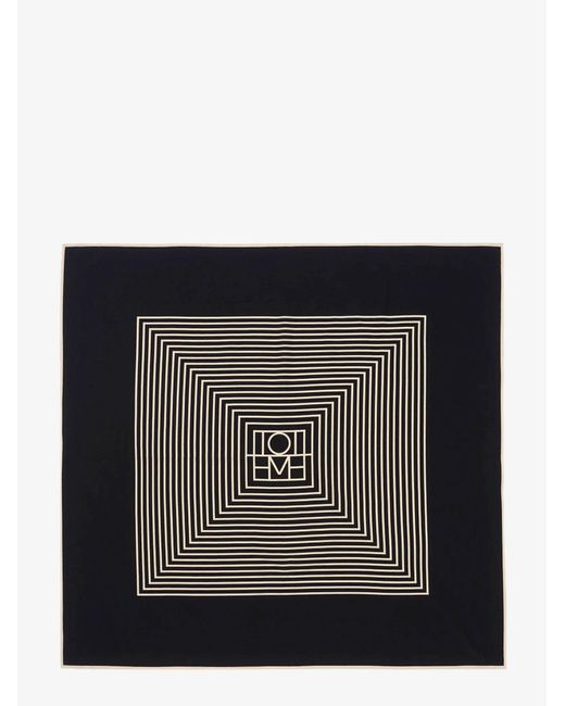 Totême  Black Silk Foulard With Centered Monogram Print