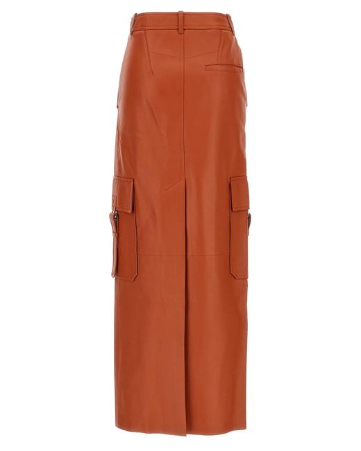 Zimmermann Orange Illustration Leather Cargo Maxi Skirt