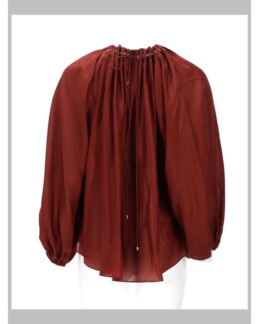 Zimmermann Red Silk Draped Cropped Blouse