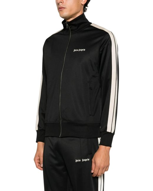 Palm Angels Black Logo Embroidered Zipped Sweatshirt for men