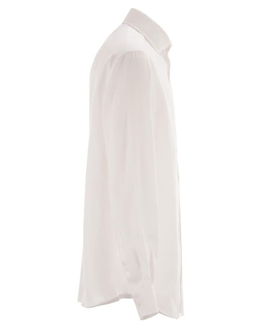 Brunello Cucinelli White Easy Fit Linen Shirt With French Collar for men