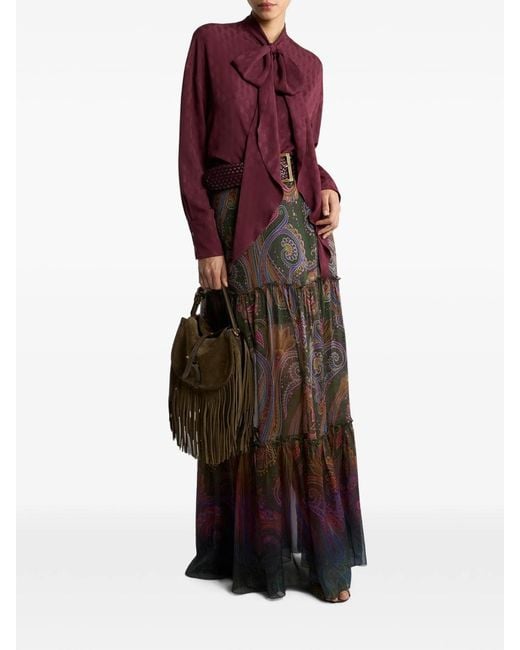 Etro Brown Silk Maxi Skirt With Placed Paisley Print