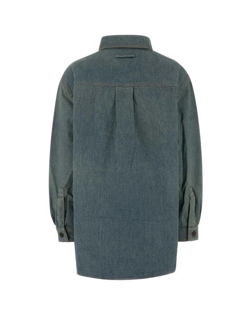 Jean Paul Gaultier Blue Face Print Oversized Denim Shirt