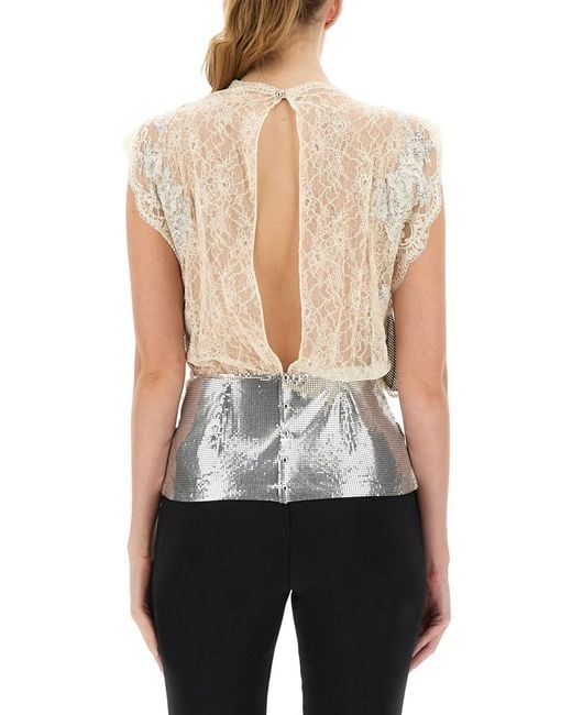 Rabanne White Lace And Sequin Top