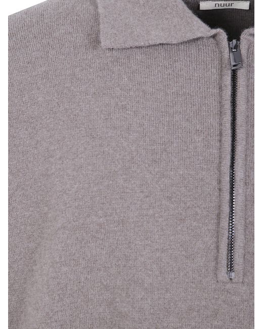 Nuur Gray Long Sleeves Comfroty Fit Pocket Zip Polo Shirt for men