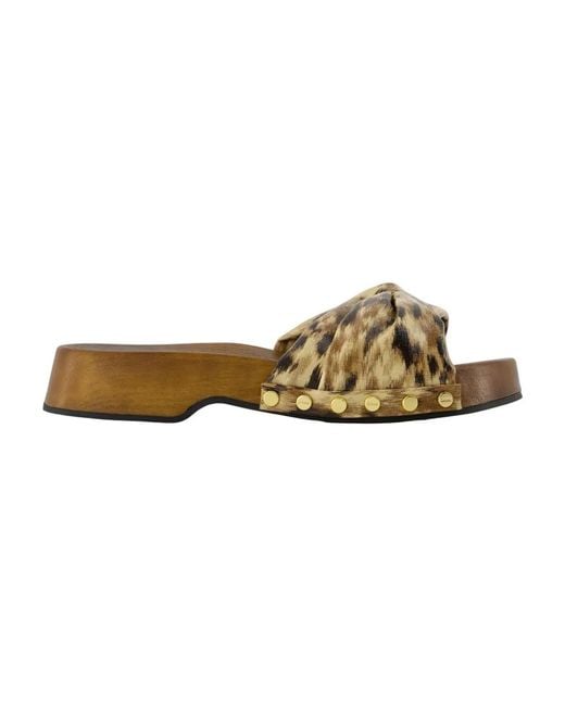 Ganni Brown Clogs Tia Fairy With Animal Print