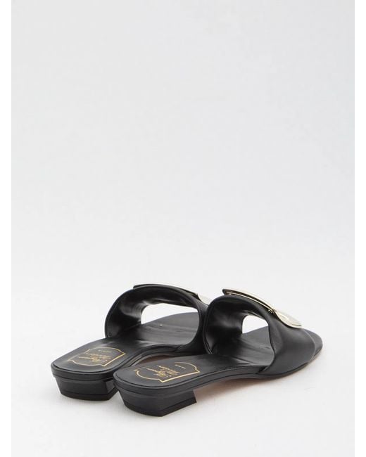 Roger Vivier White Square Buckle Leather Slides