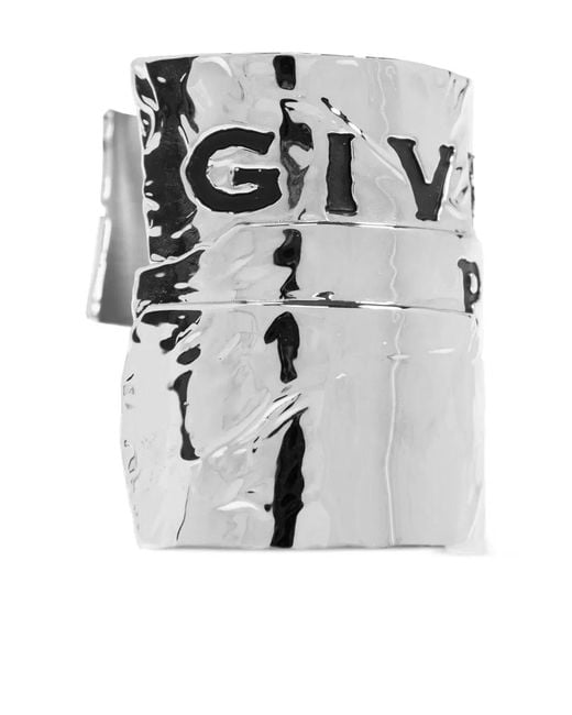 Givenchy White Tape Textured Metal Cuff Bracelet