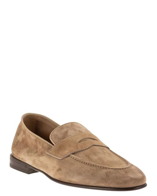 Brunello Cucinelli Brown Soft Suede Penny Loafer for men