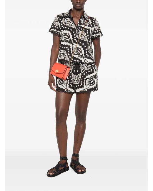 Farm Rio Black Mini Shorts With Embroidery