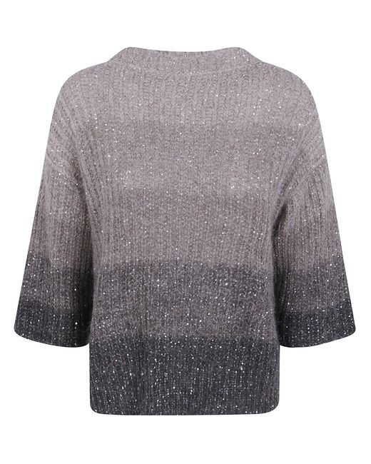 D.exterior Gray Crystals Degrade Short Sleeves Round Neck Sweater