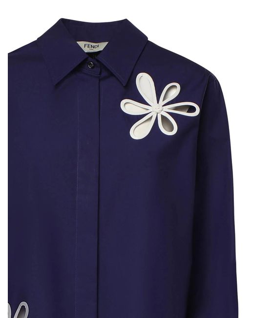 Fendi Blue Ajour Poplin Shirt