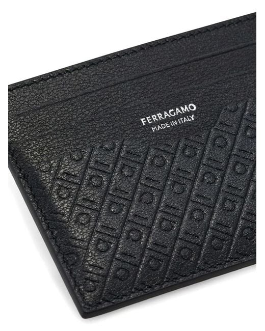 Ferragamo Black Leather Credit Card Case for men
