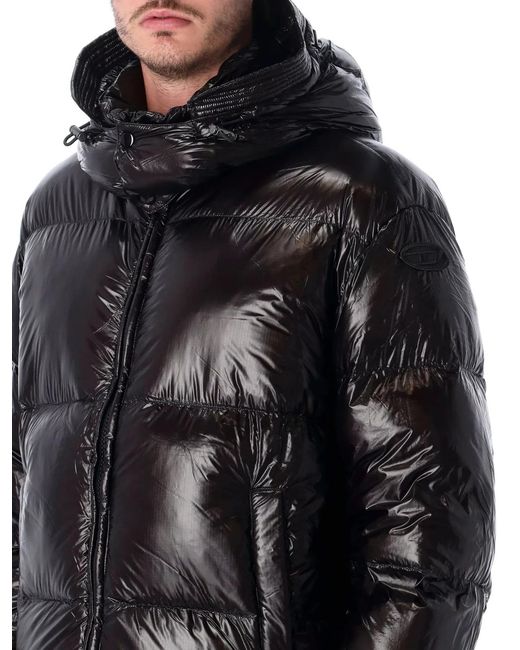 DIESEL Black Down Padded Jacket With Removable Hood for men
