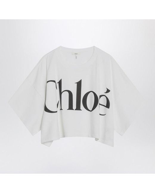 Tシャツ・カットソー CHLOE WHITE BOXY T-SHIRT WITH LOGO PRINT Chloé Boxy T-Shirt With Logo Print in White | Lyst