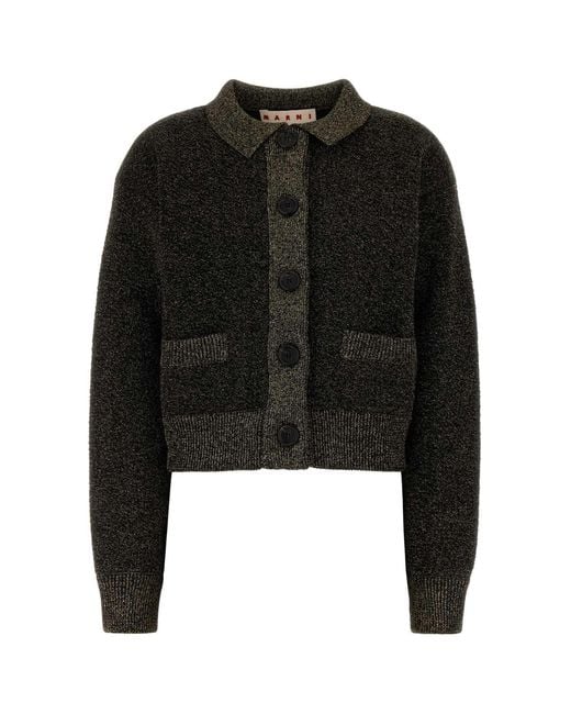 Marni Black Marled Wool-Blend Cardigan With Metallic Detail