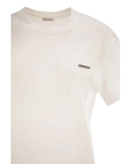 Brunello Cucinelli White Cotton Jersey T-Shirt With Shiny Tab