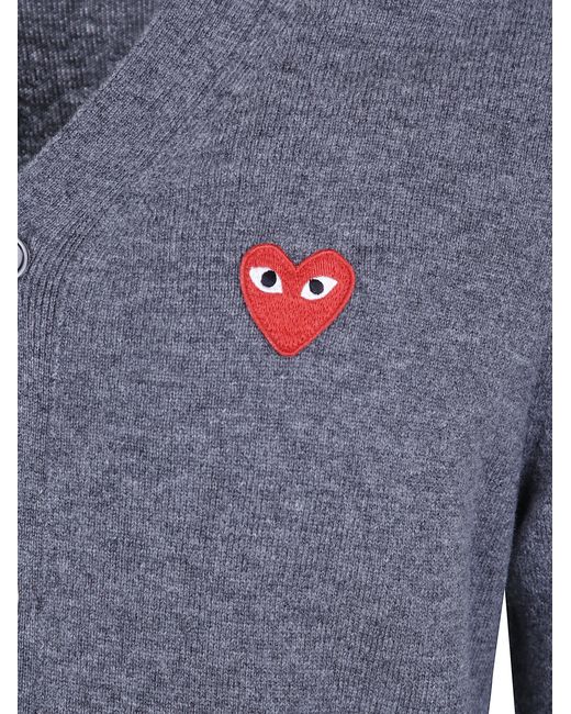 COMME DES GARÇONS PLAY Blue V-Neck Cardigan Emblem Knit