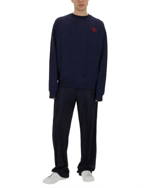 FAMILY FIRST Blue Sweatshirt With Heart Embroidery for men
