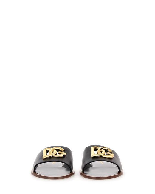 Dolce & Gabbana Black Dolce & Gabbana Leather Slide Sandal
