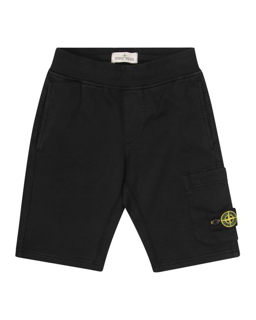 Stone Island Black Bermuda Shorts With Pocket And Badge