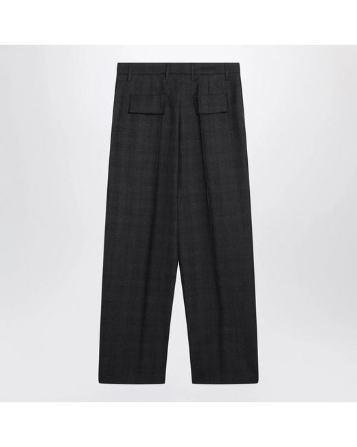 Prada Black Wool Trousers With Check Pattern