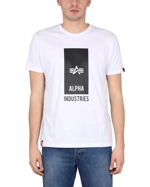 Alpha Industries White Logo Print T Shirt for men