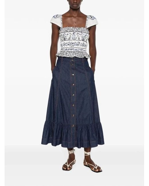 Farm Rio White "Flowers Arch" Off- Gatherend Blouse